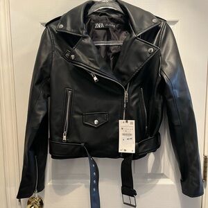 Zara Women's Black Faux Leather Biker Jacket